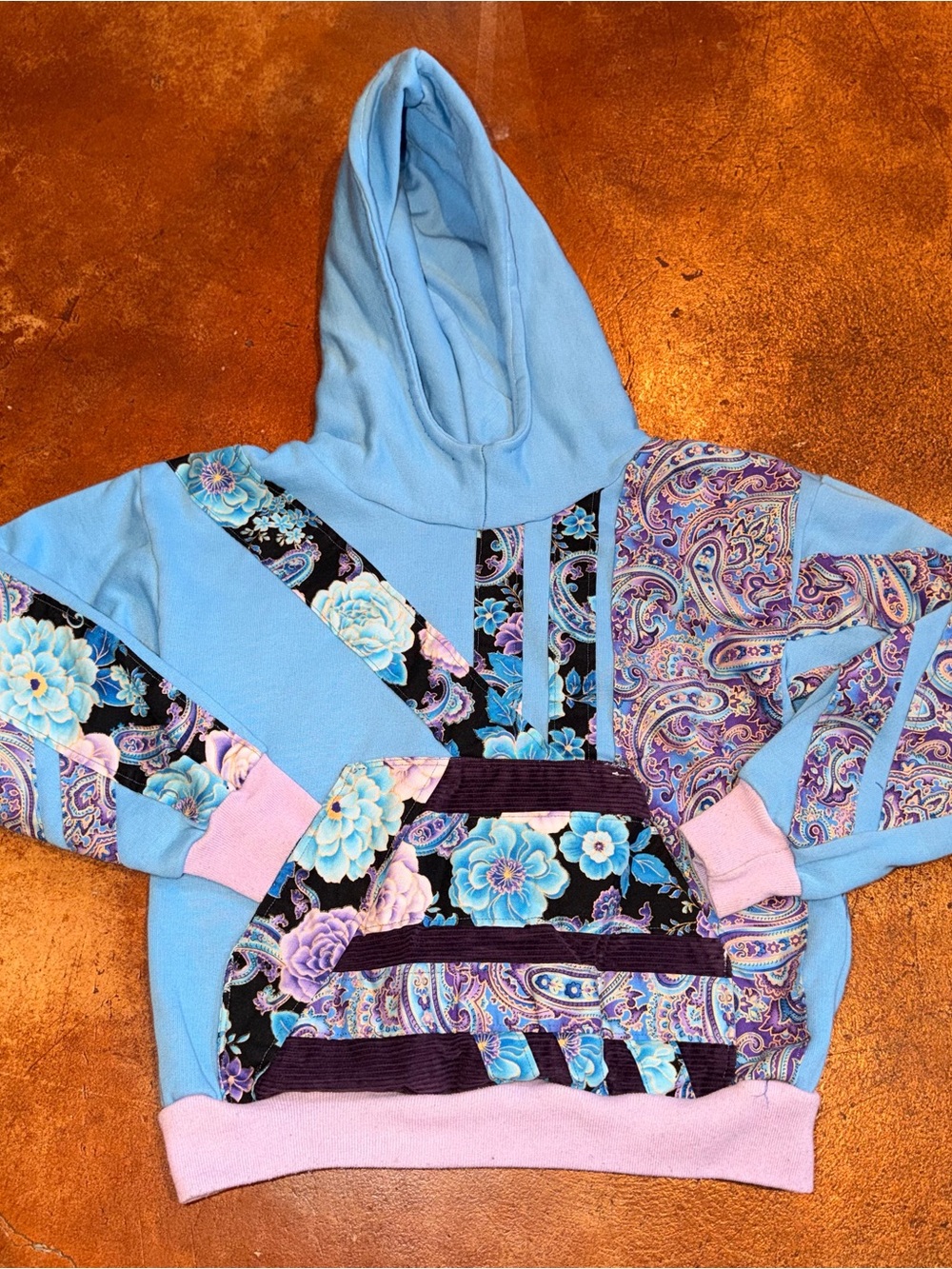 Light Blue Floral Patchwork Hoodie Sweater